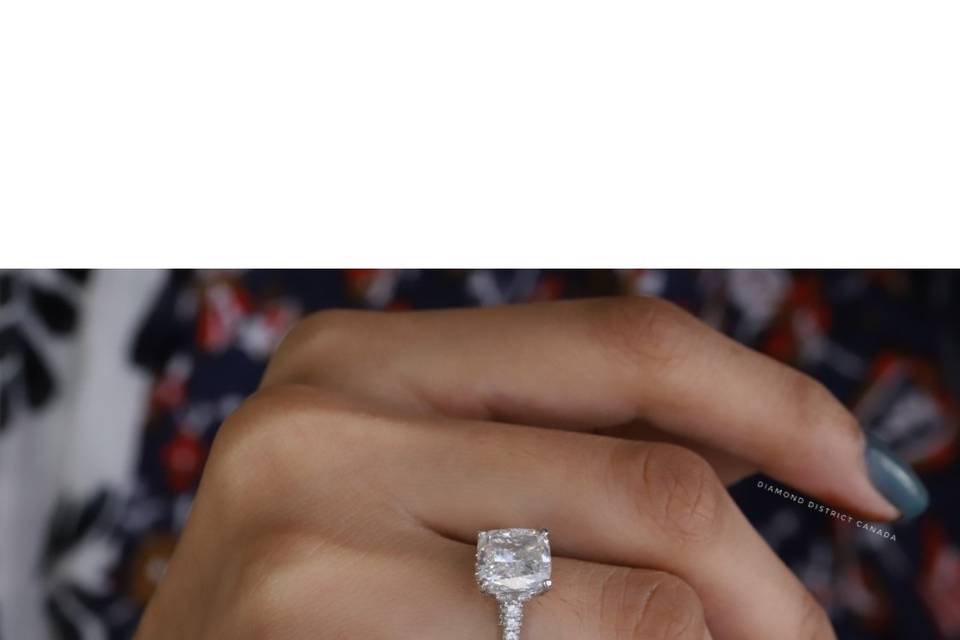 Custom cushion diamond ring