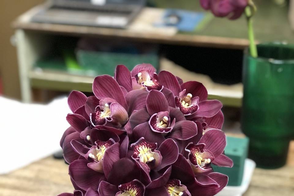 Burgundy bridal orchids tear