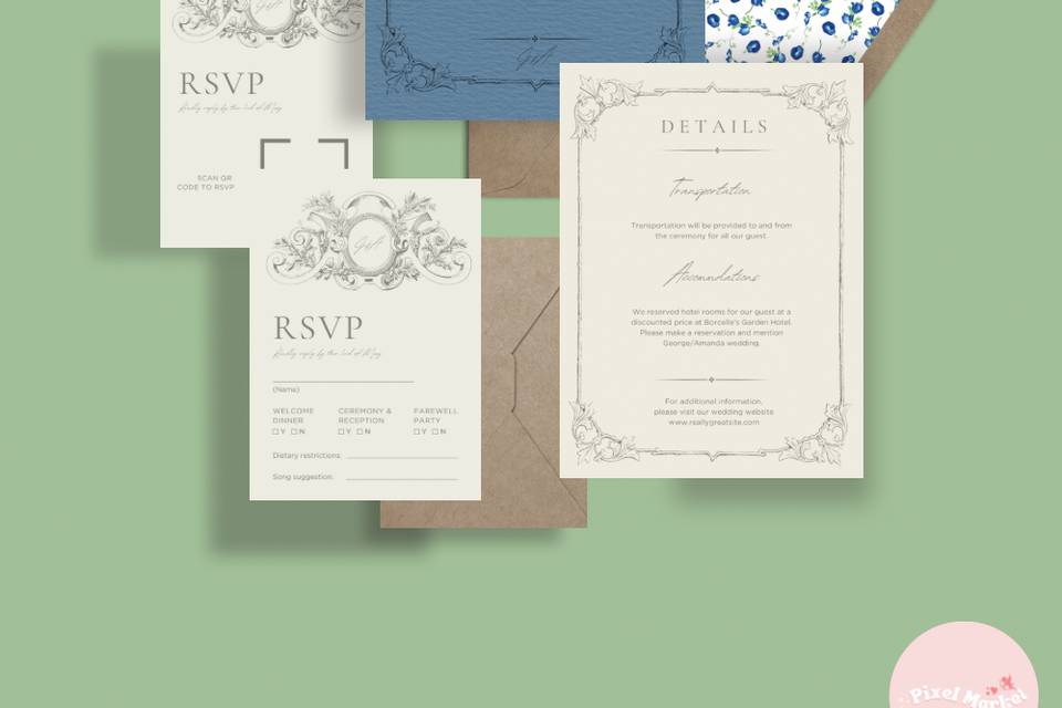 Vintage Wedding invitation set