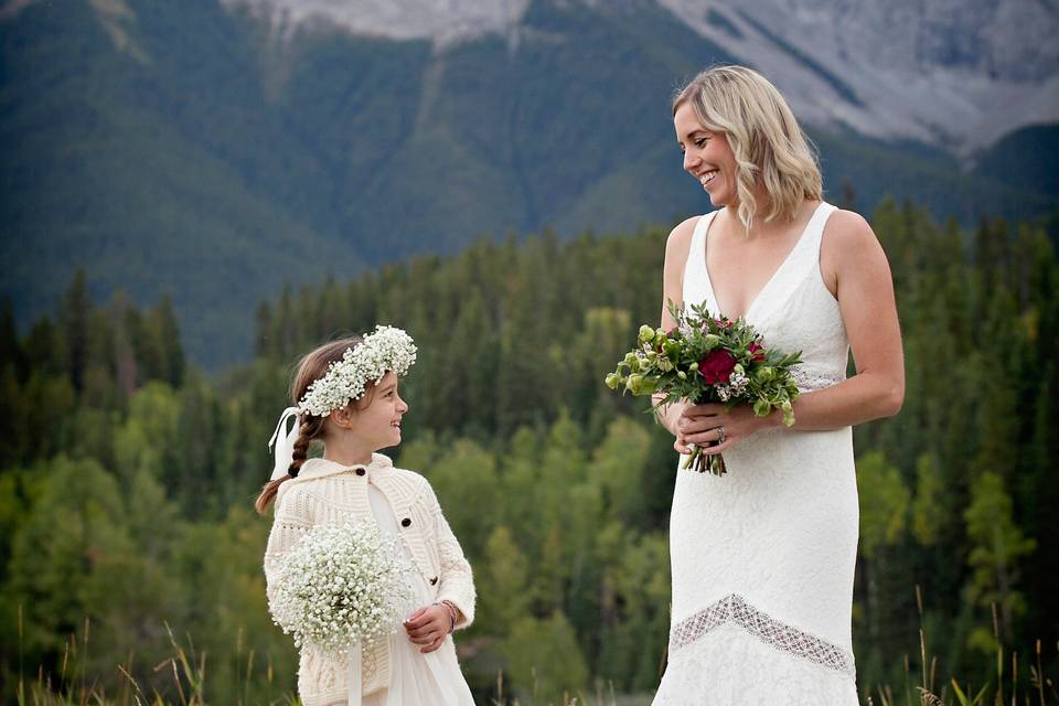 Bride with flower girl