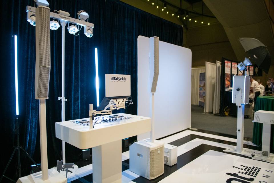 White DJ Setup & Photo Booth