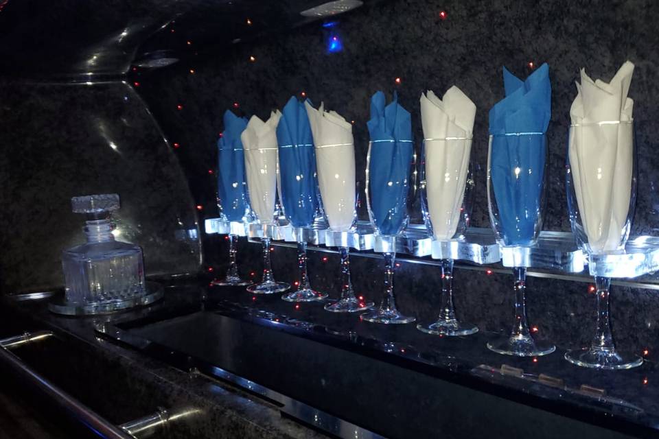 Crystal glasses in limousine