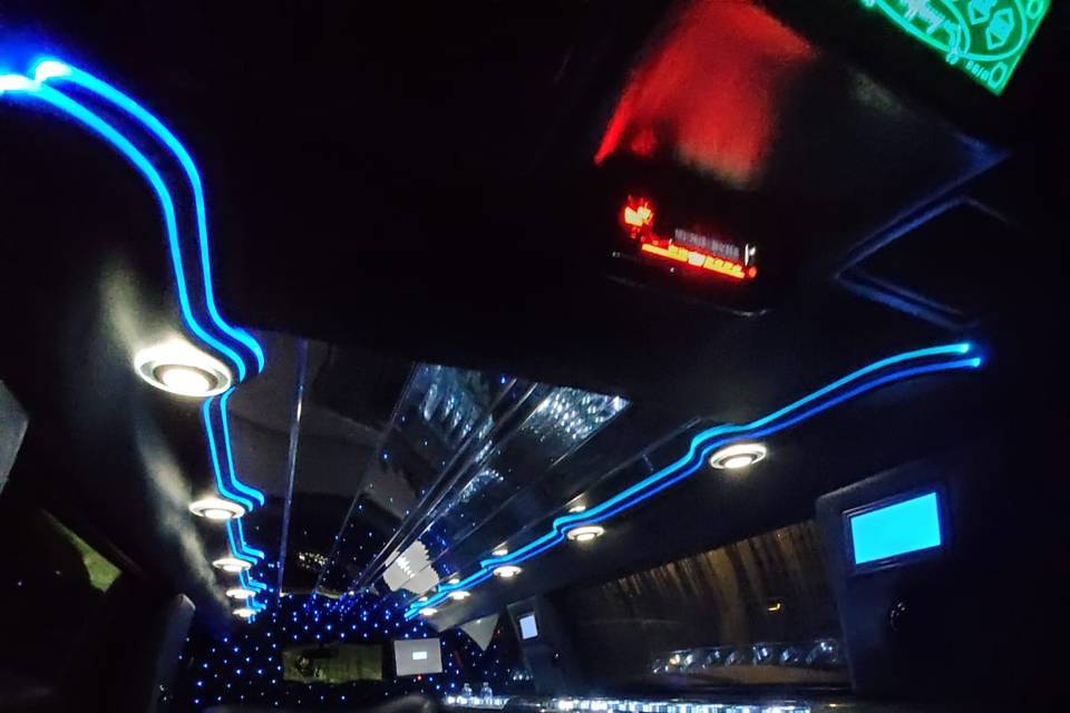 Blue LED lights in limousine