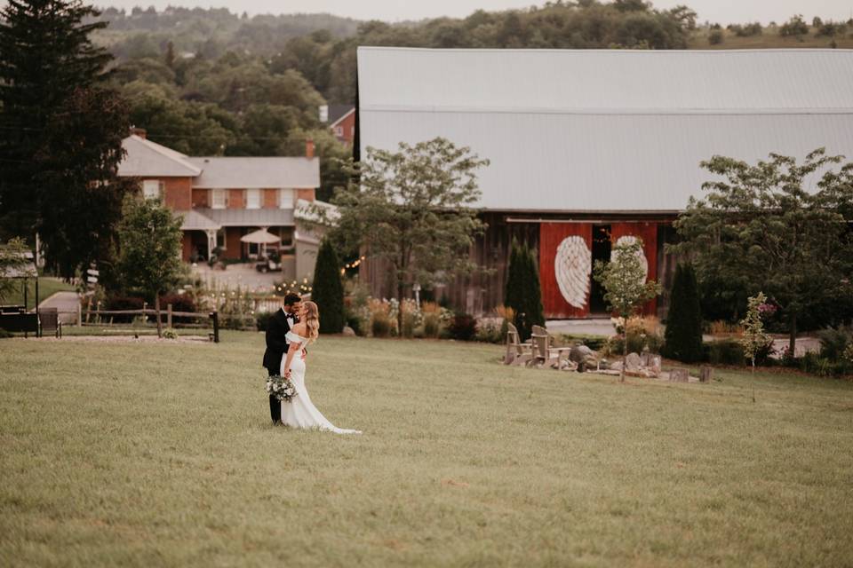 With the bouquet