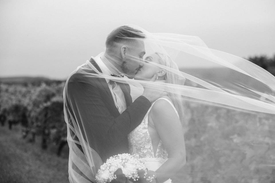 Black and white wedding photo