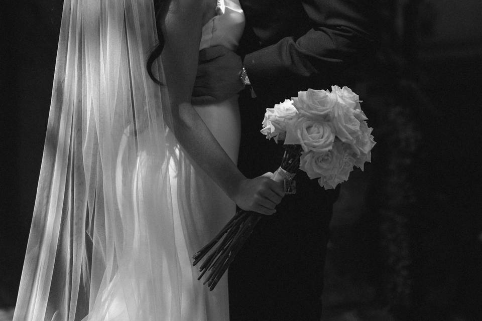 Black and white wedding photo