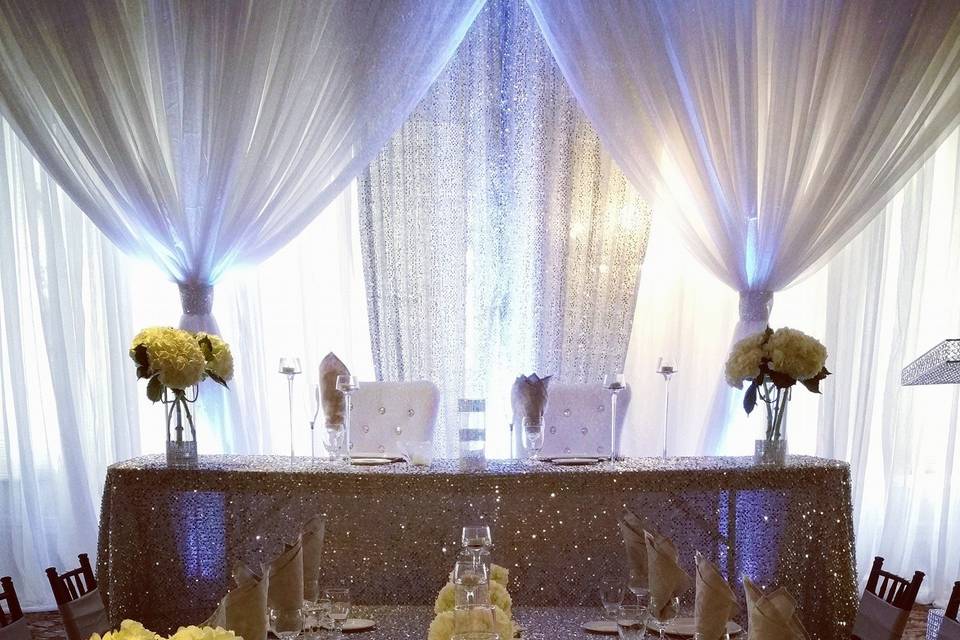 Sweetheart table and backdrop