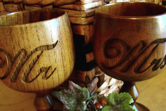 Engraved Wood Wine Goblets