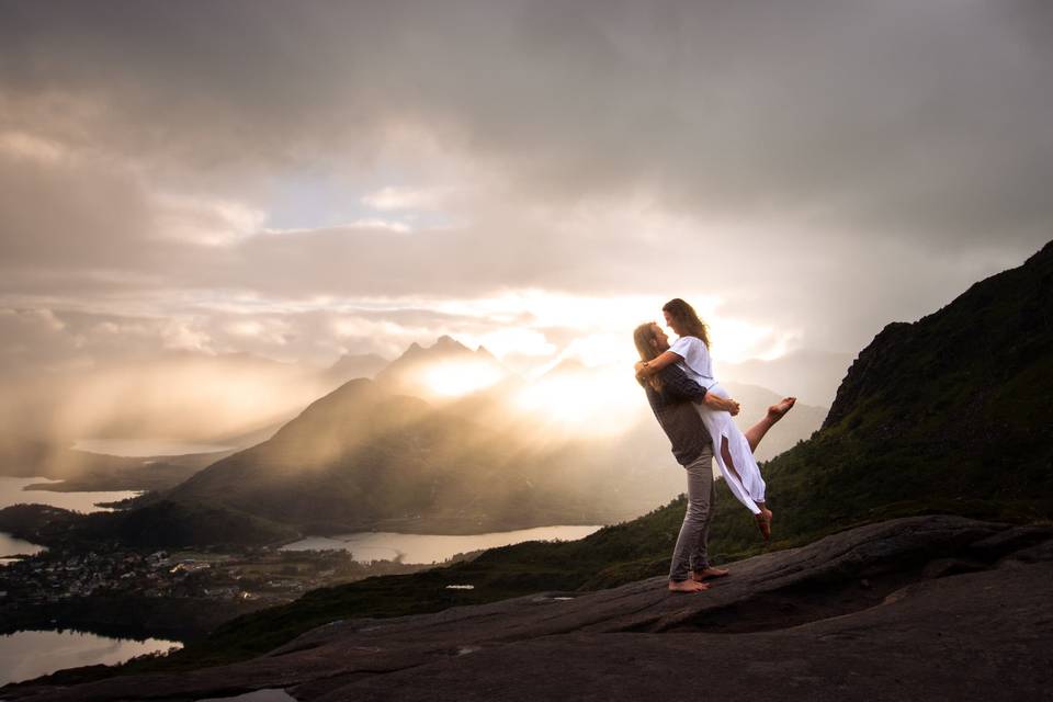 Couple with a mountain view