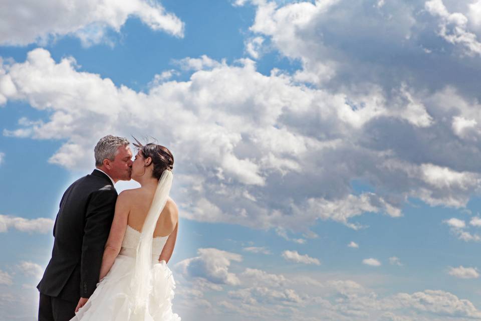 Wedding couple and blue sky