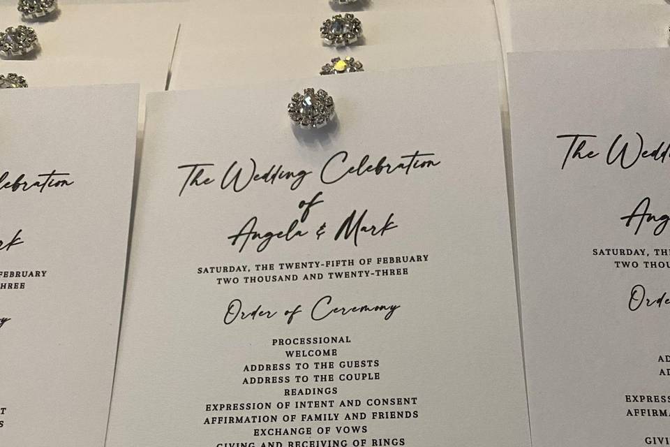 Order of ceremony card