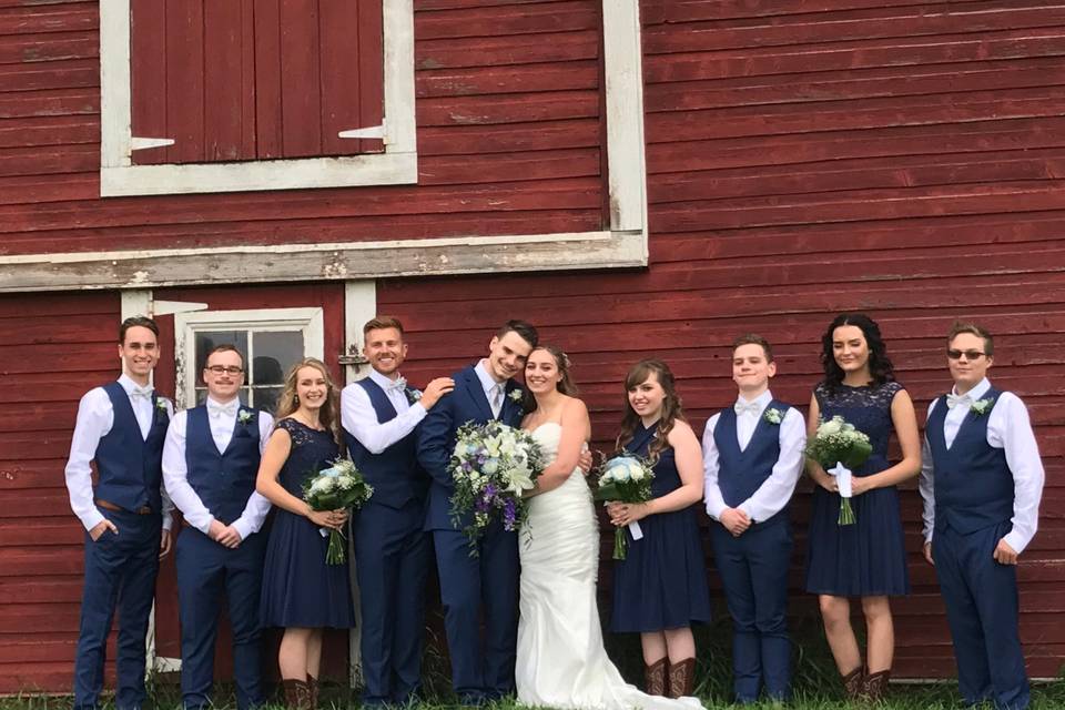 Newlyweds with their crew