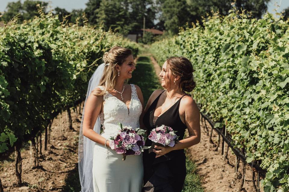 Bride and bridesmaid