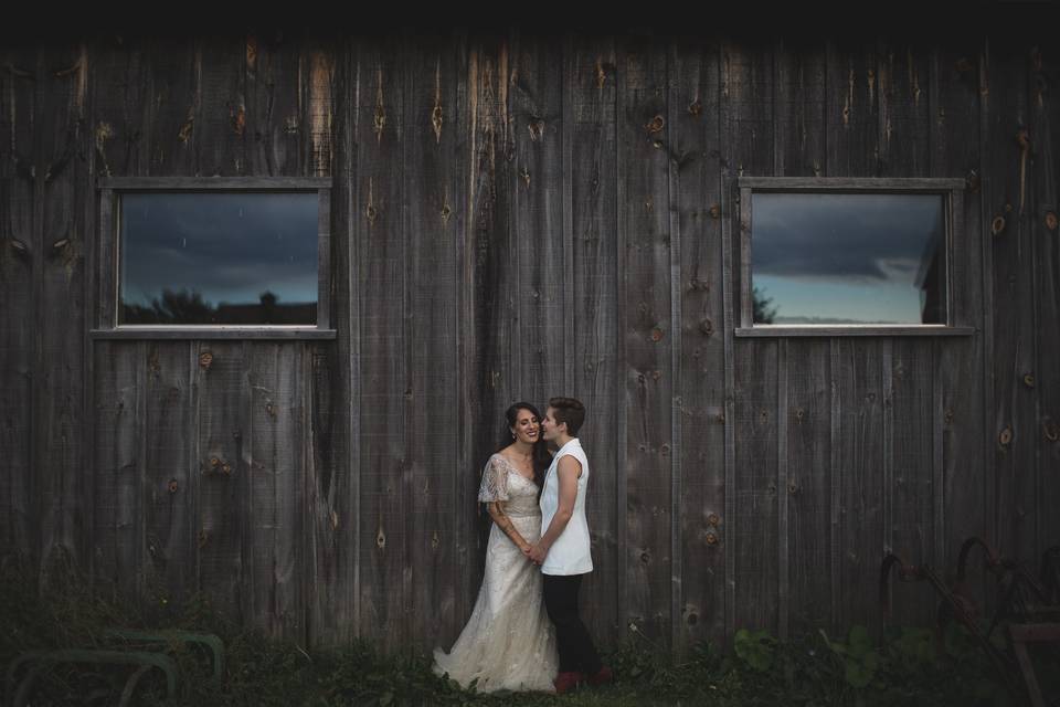 Brides sharing quiet moment