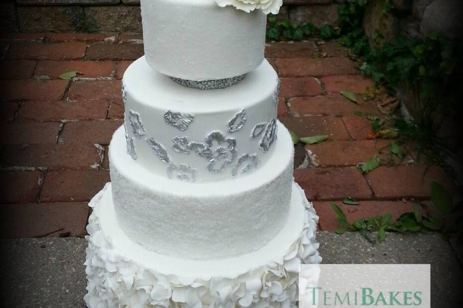 Silver and White Wedding Cake