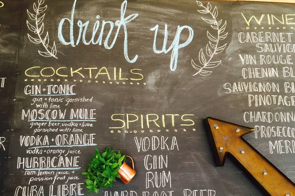 Bar menu at a rustic wedding