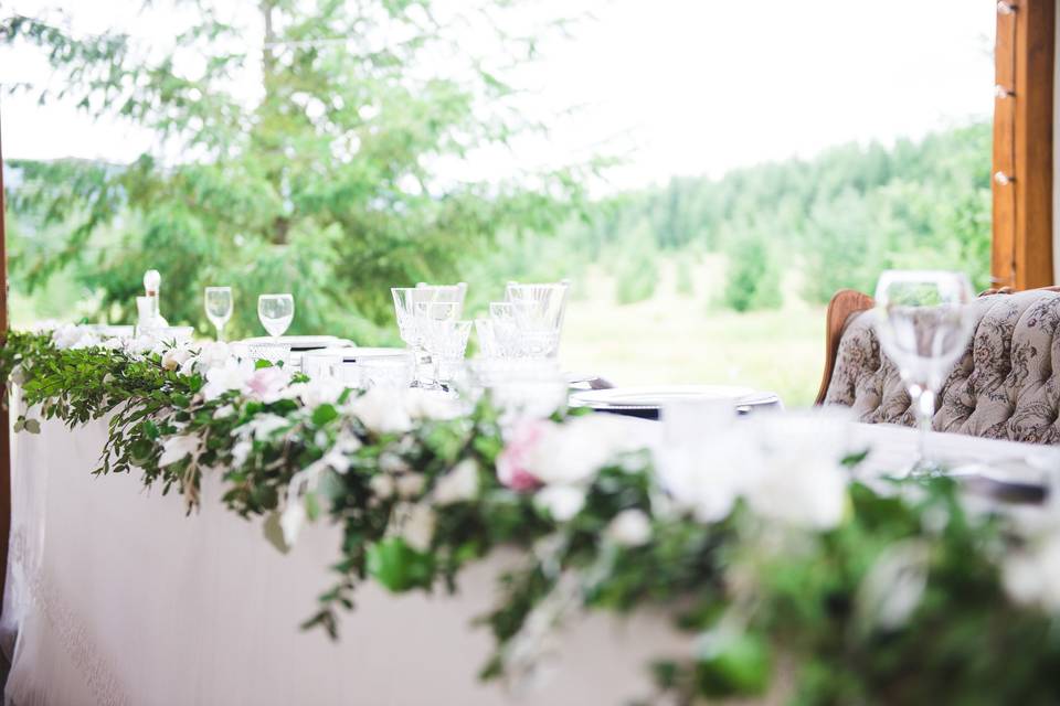 Head table at rustic wedding