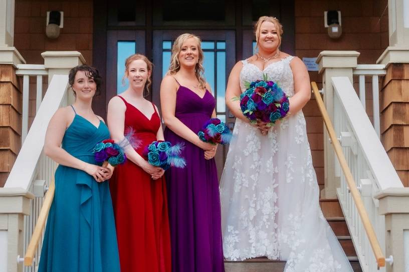 Jewel-toned girls and bouquets