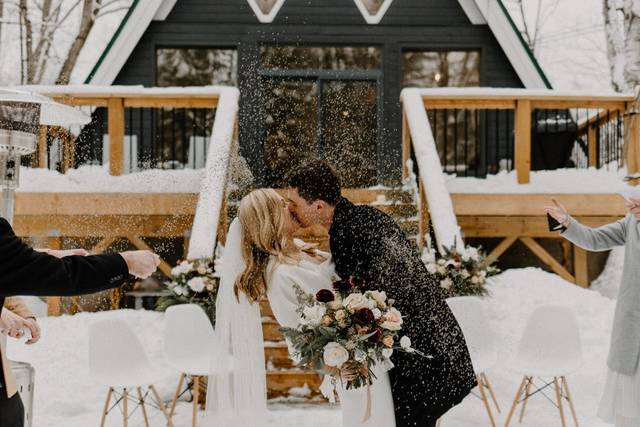 Bride and groom kiss