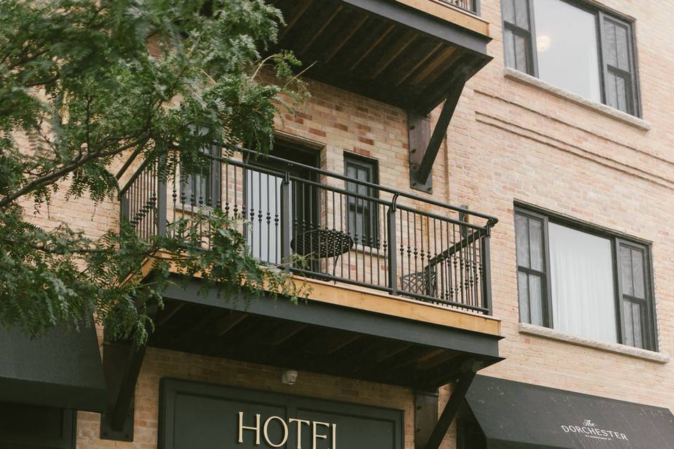 Couple outside hotel