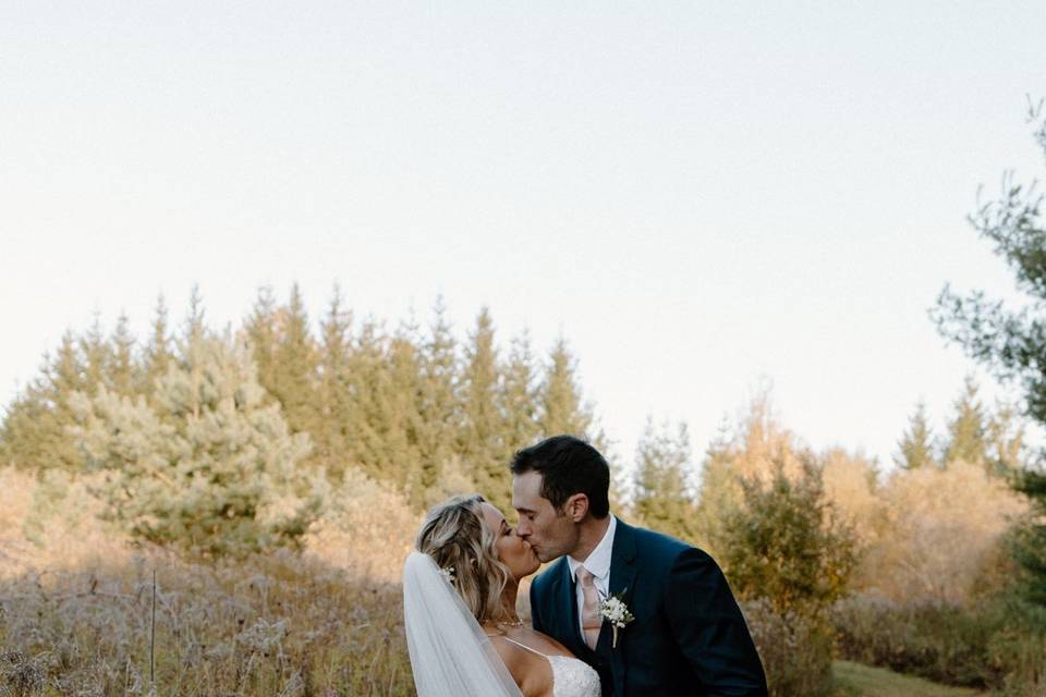 Bride and groom outdoors