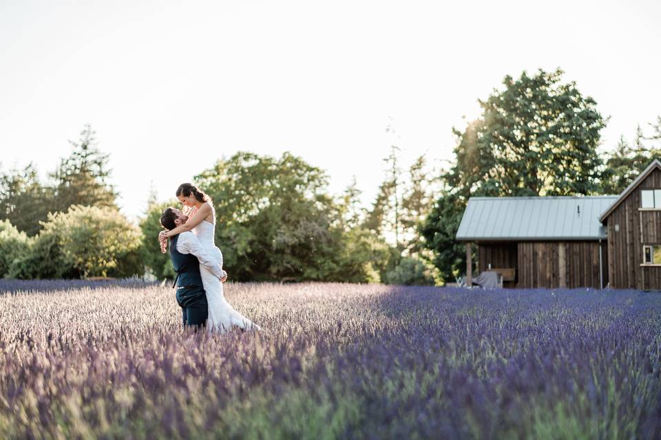 Bride and Groom in lavender