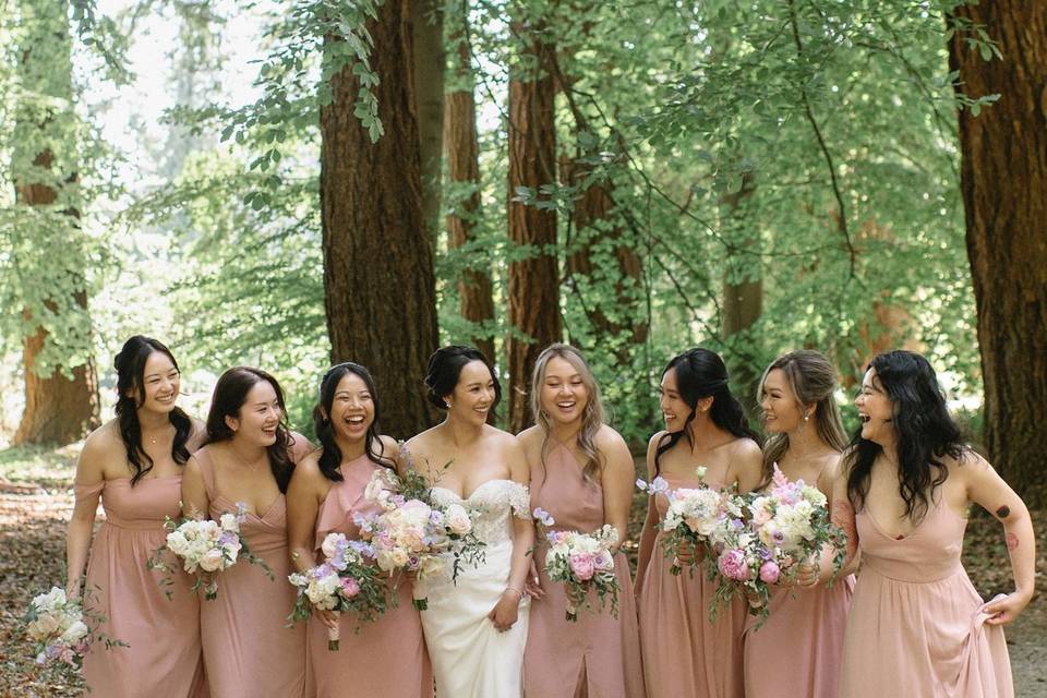 Bridal party in forest