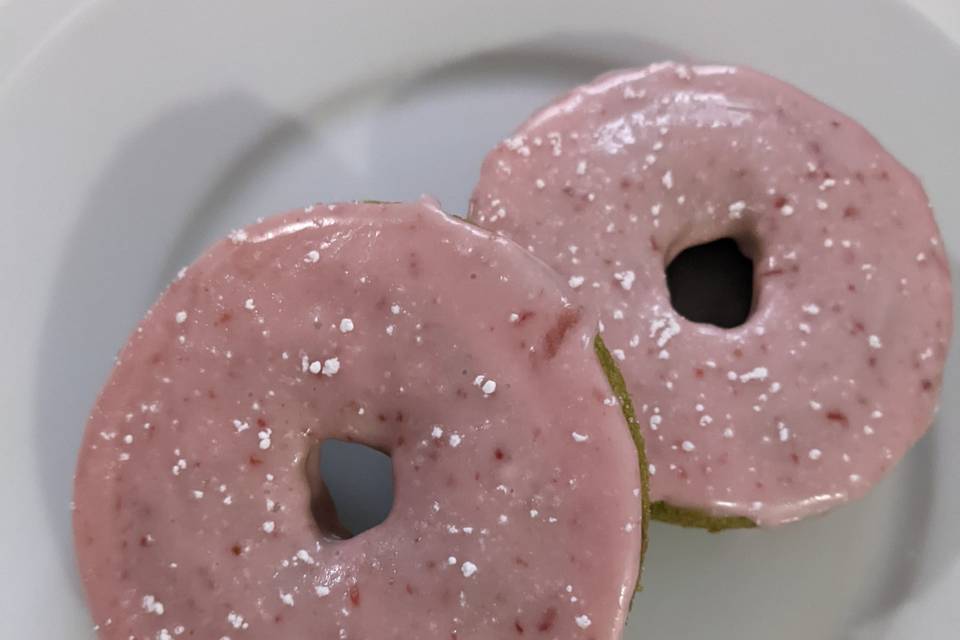 Strawberry milk matcha donuts