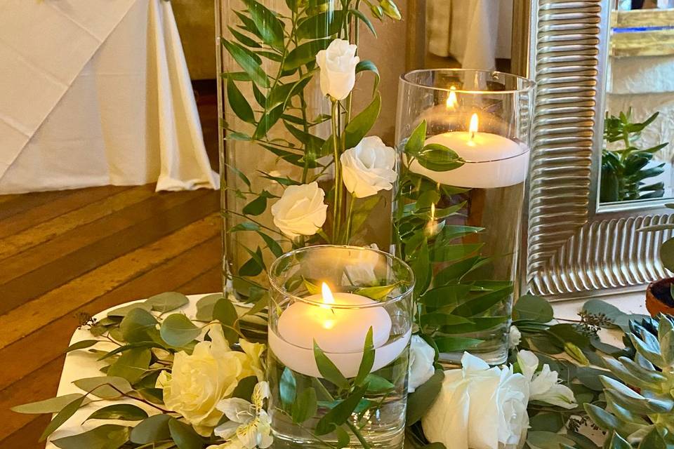 Candle and flower centerpiece