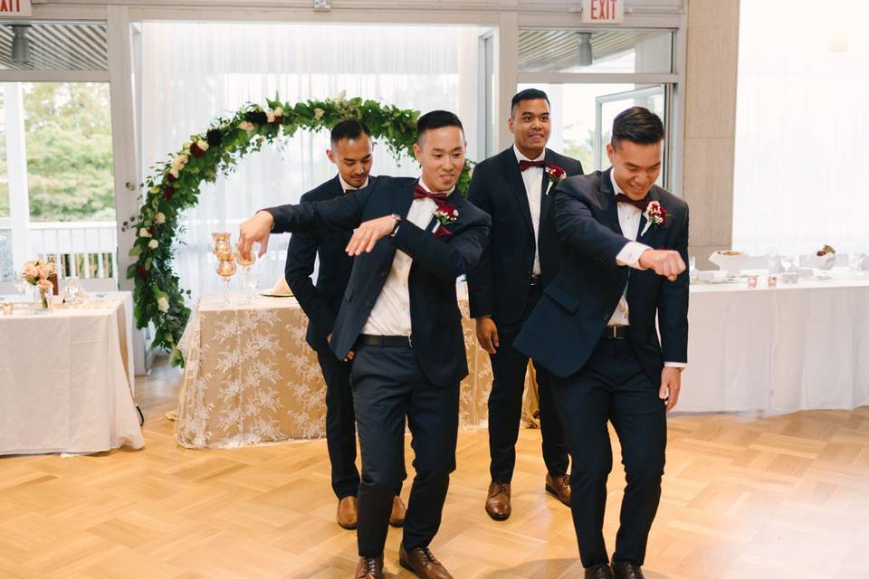 Groomsmen storm the dancefloor