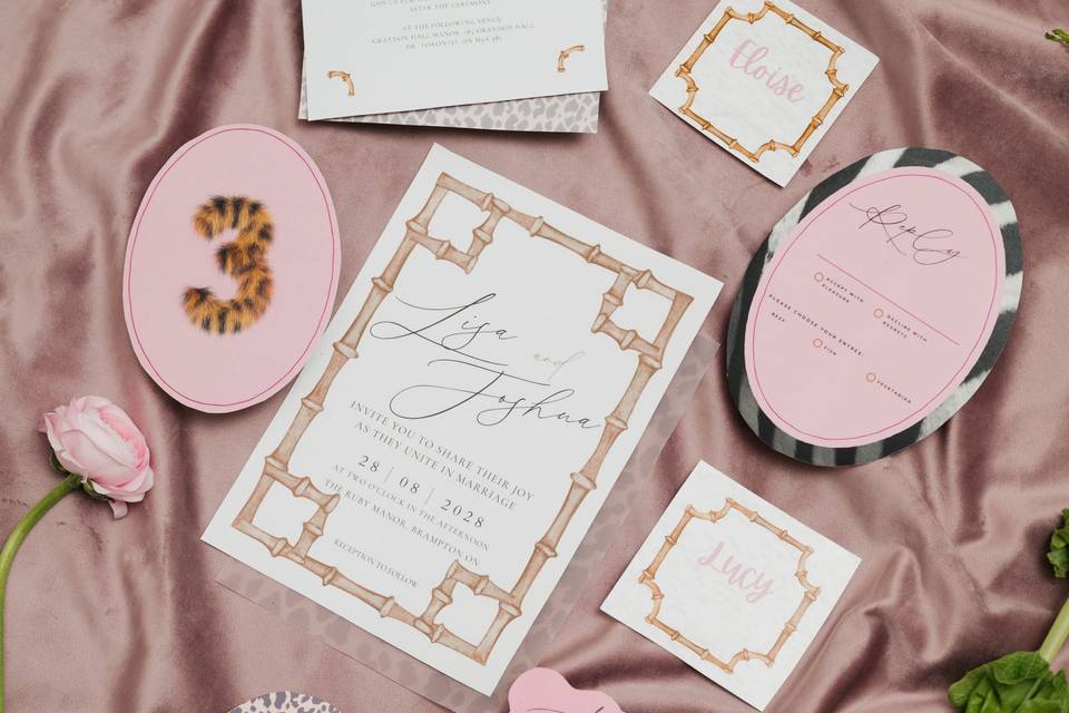 Pink feather weddingstationery