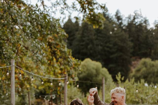 Couple dancing in field