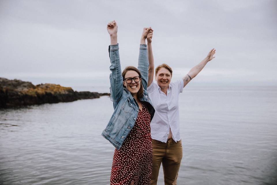 Freshly engaged couple happy