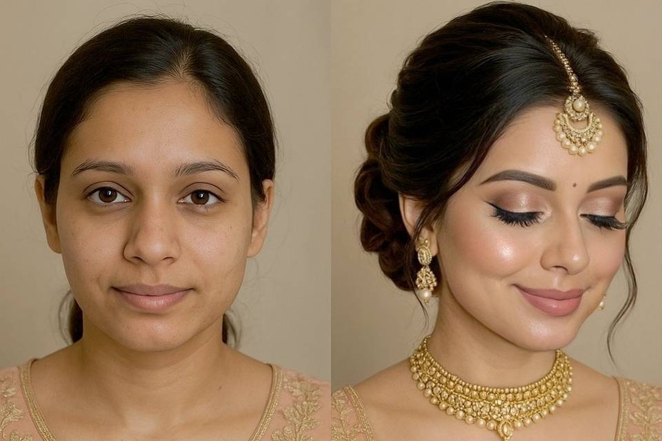 Before and after indian makeup