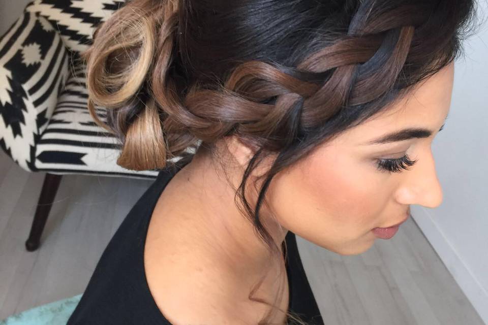 Side braid and updo