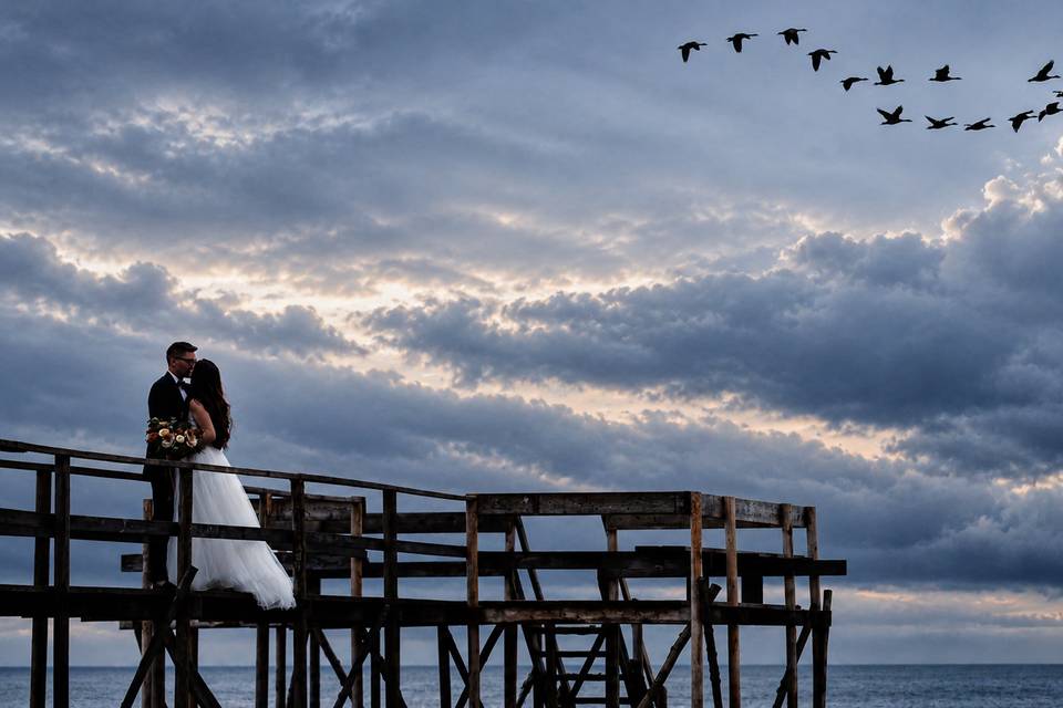 Pier Silhouette with Birds