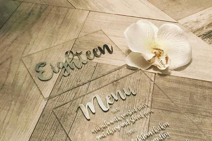 Menu with silver lettering