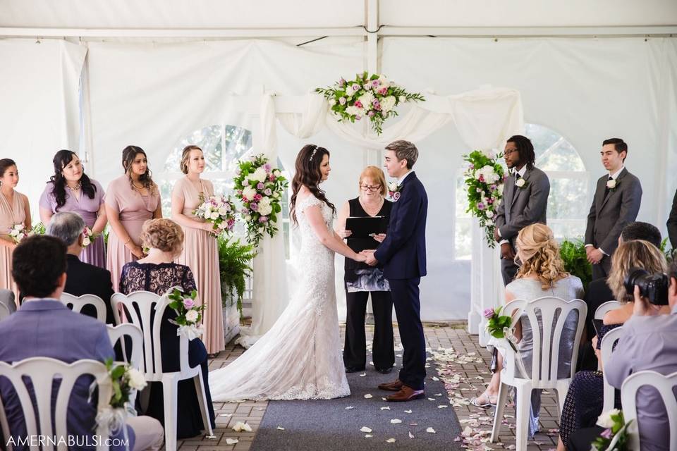 Ceremony arch and chair flower