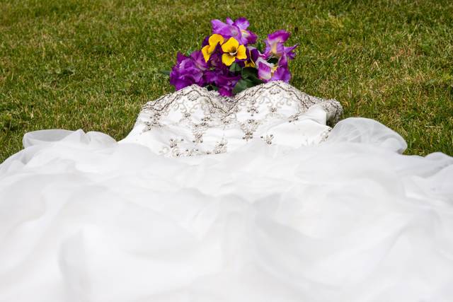 Bridal bouquet on display
