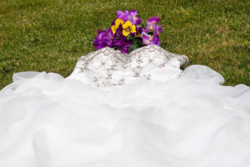Bridal bouquet on display