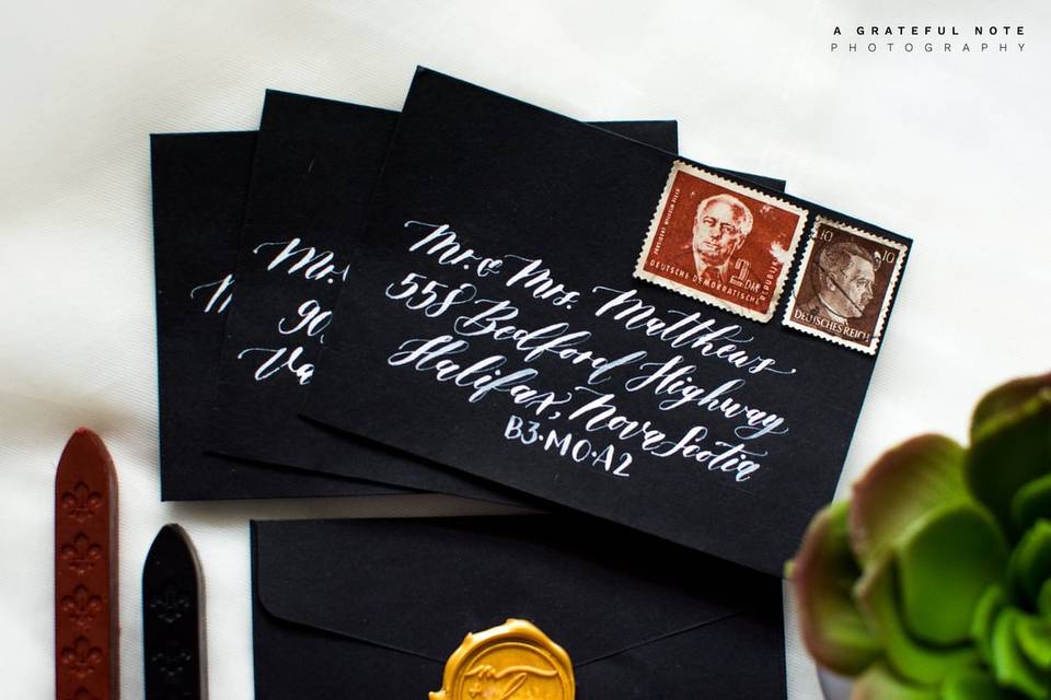 Wedding invitations with calligraphy