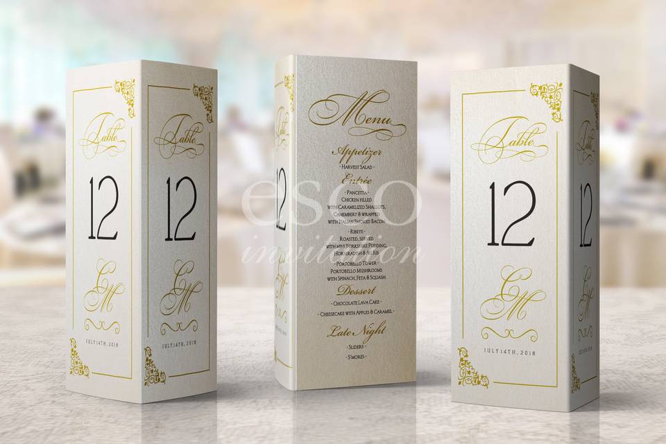 Menu with table numbers