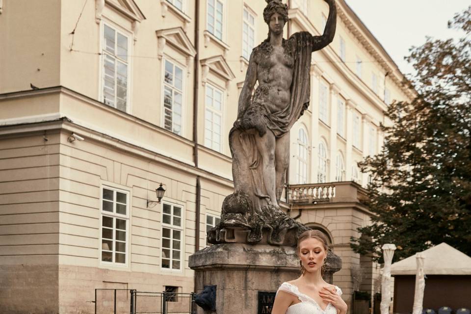 White off the shoulder gown