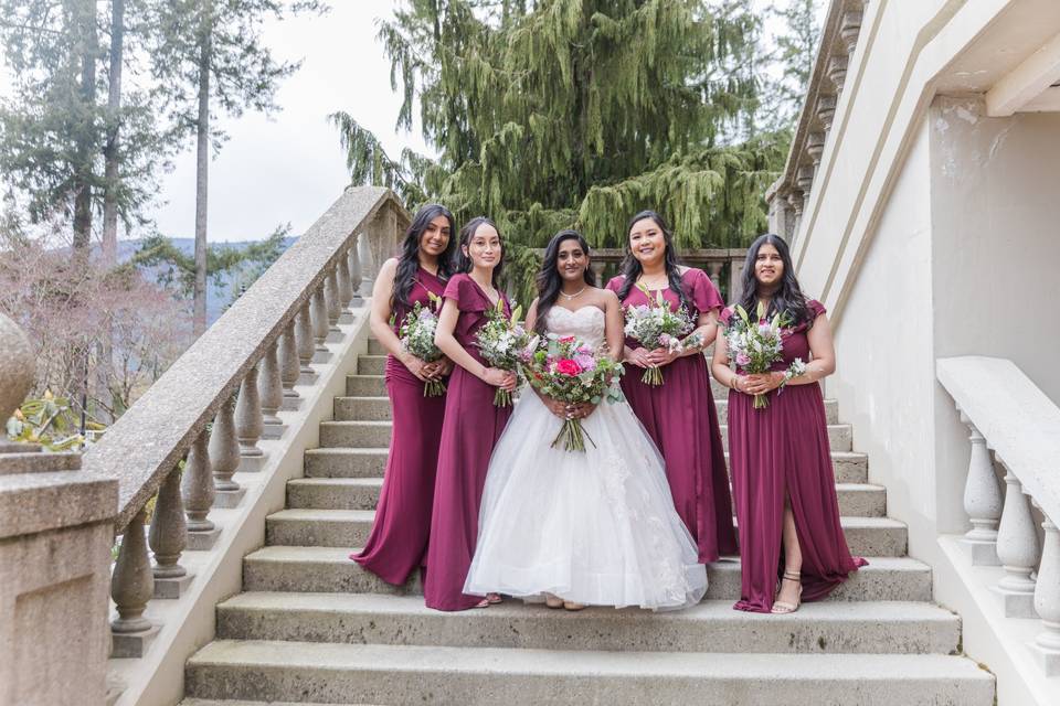 Bridesmaids on Swaneset stairs