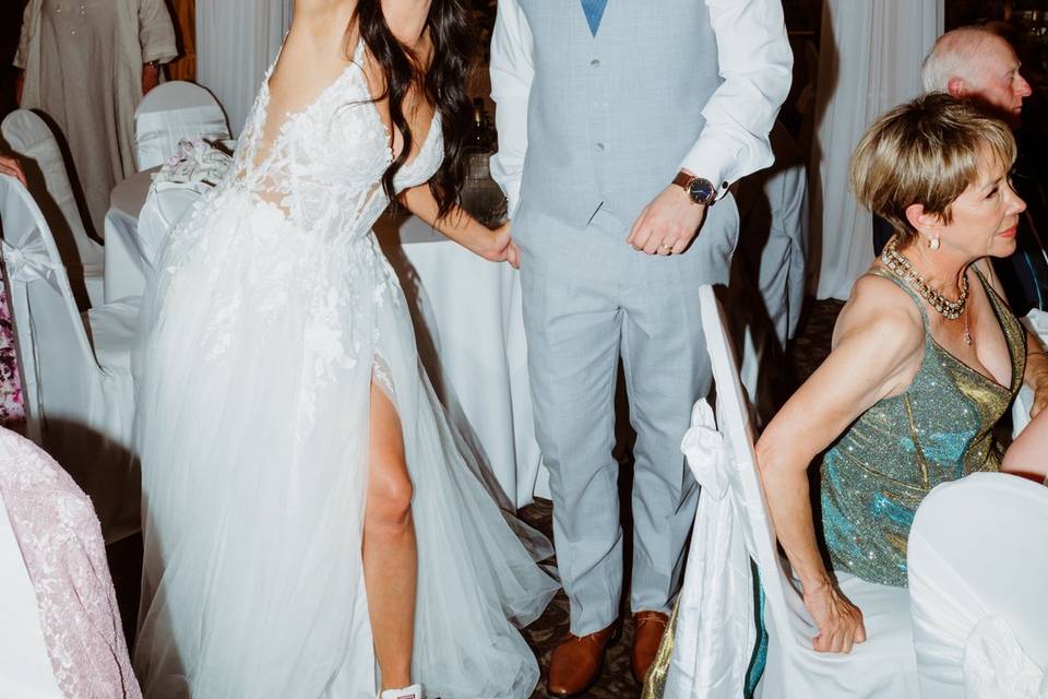 Bride and groom having fun