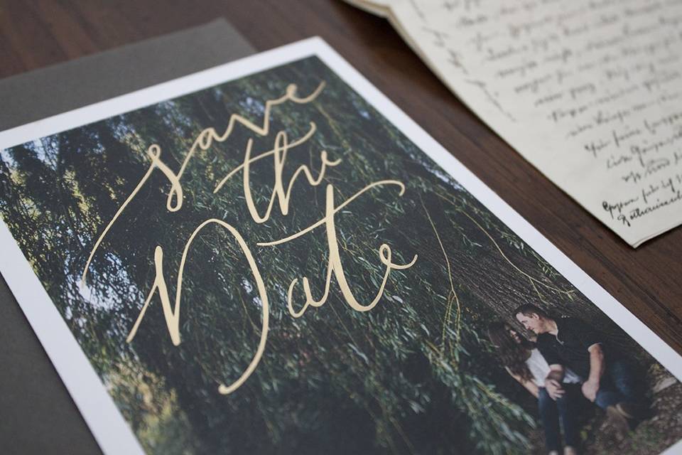 Gold foil save-the-date