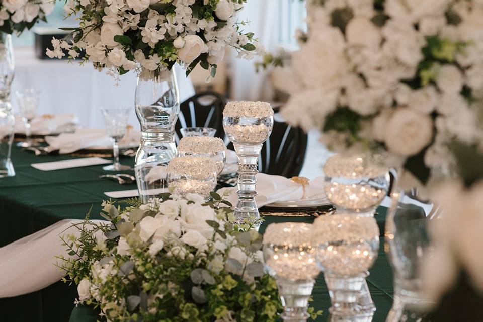 Green white bling reception