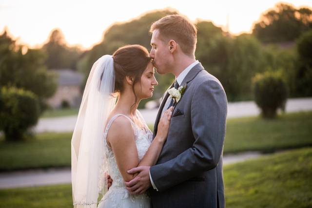 Bride and groom at golden hour