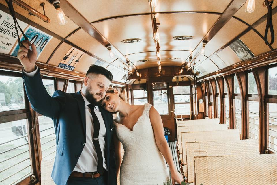 Newlyweds on streetcar