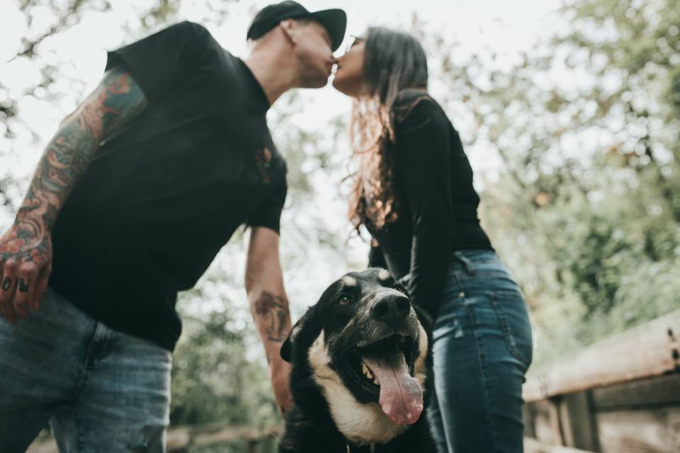 Engagement portrait with dog